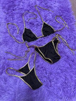 New Small black gold bikini swimsuit y2k goth emo festival outfit thong rave danc