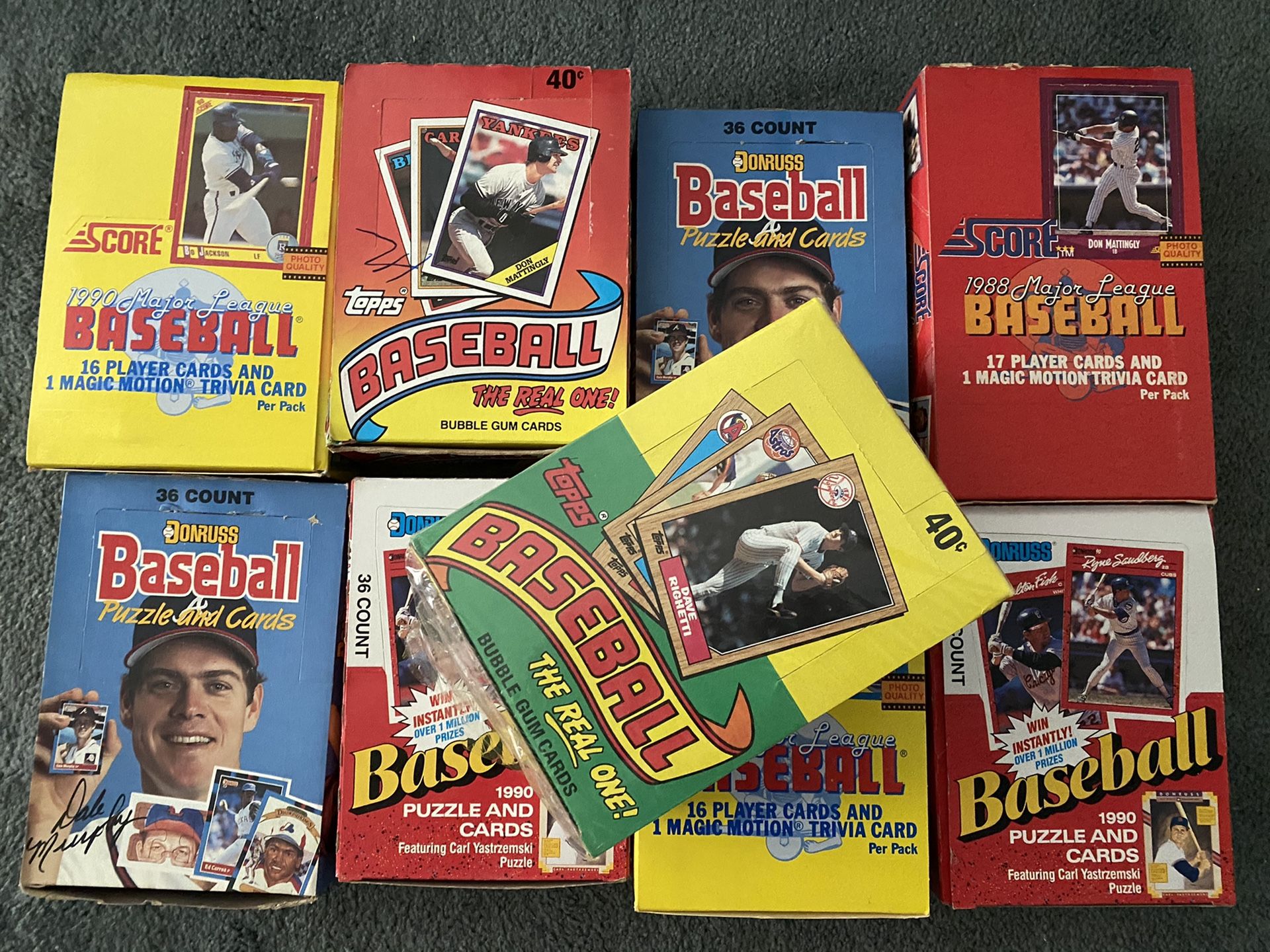 9 Baseball Card Wax Boxes + bonus Topps Donruss