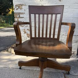 Antique solid Oak swivel desk chair- 4 new casters just installed