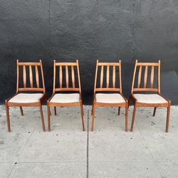 Vintage Danish Modern Solid Teak Slat Back Dining Chairs