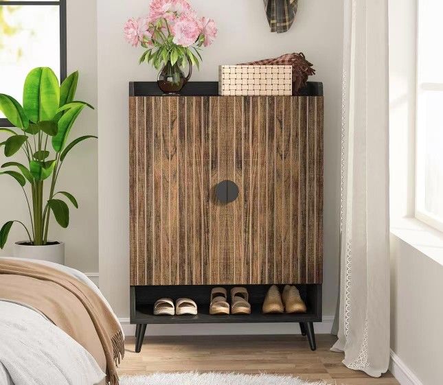 new assembled Shoe Cabinet with Doors, 7-Tier Shoe Storage Cabinet with Adjustable Shelves, Wooden Shoes Rack Shoe Storage Organizer for Entryway, Ha