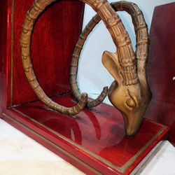 Vintage Solid Brass and Wood Ibex Bookends Thumbnail