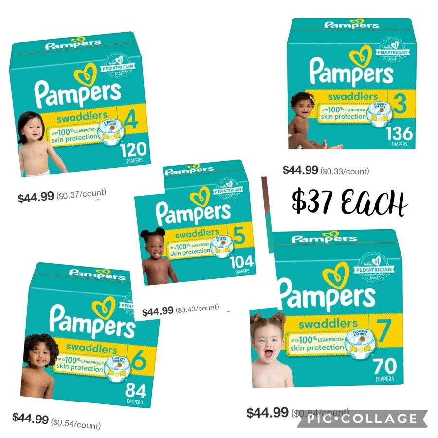 Pampers Swaddlers Size 3 4 5 6 7 $37 Each