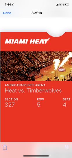 Heat vs timberwolves 3 tickets Section 327 Row 5 Seat 4,5,6