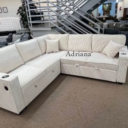 Convertible Sectional Sofa With Pull-Out Bed & Storage Brand New