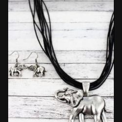 *SALE* ELEPHANT PENDANT MULTI-CORD NECKLACE AND EARRING SET *See My Other 200 Items*