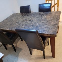Marble Dining Table, Dark Brown & Chairs