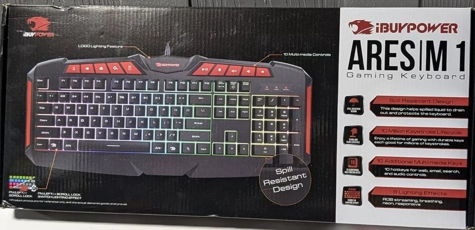 iBuyPower Ares M1 Gaming Keyboard, Spill Resistant LED RGB Lighting