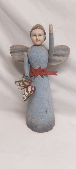 Vintage Hand-Carved Folk Art Wooden Angel Figurine