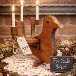 🐦‍⬛🤎 Vintage Wooden Bird Candelabra – Handcrafted Decor