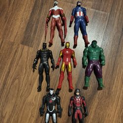 Lot of 7 Marvel Hasbro 6” Action Figures - Marvel SA Ant Man, Captain America , War Machine, Falcon Red White, Hulk Marvel, Black Panther, Iron man