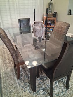 Glass Top Dining Table with 4 Chairs