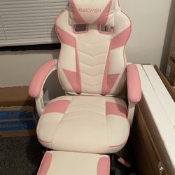 Eke wish Adjustable Function Gaming Chair Message Headrest Lumber Support Swivel Computer Game Chair For Adult Kids Pinkand White 