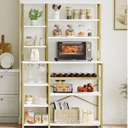 White And Gold Baker's Rack And Bar