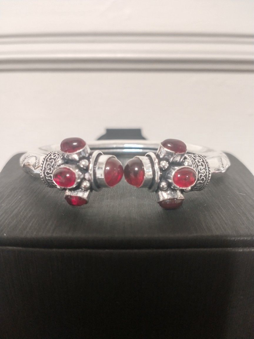 Garnet Sterling Silver Overlay Bangle Bracelet