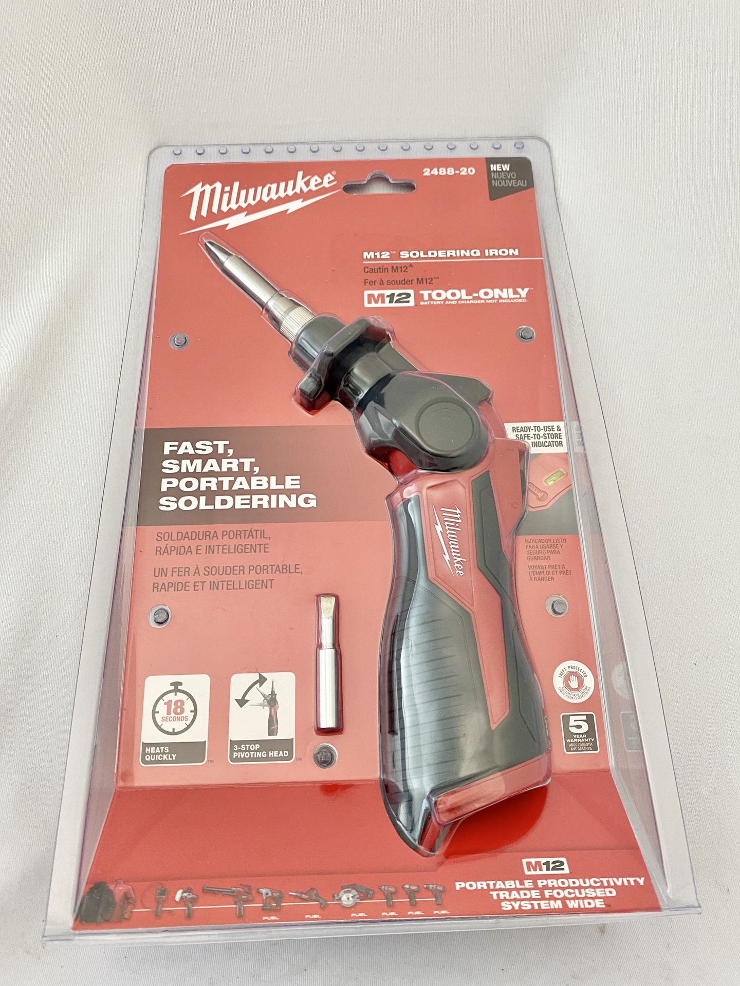 Milwaukee 2488-20 M12 12-Volt Lith-Ion Cordless Soldering Iron (Tool-Only) NEW