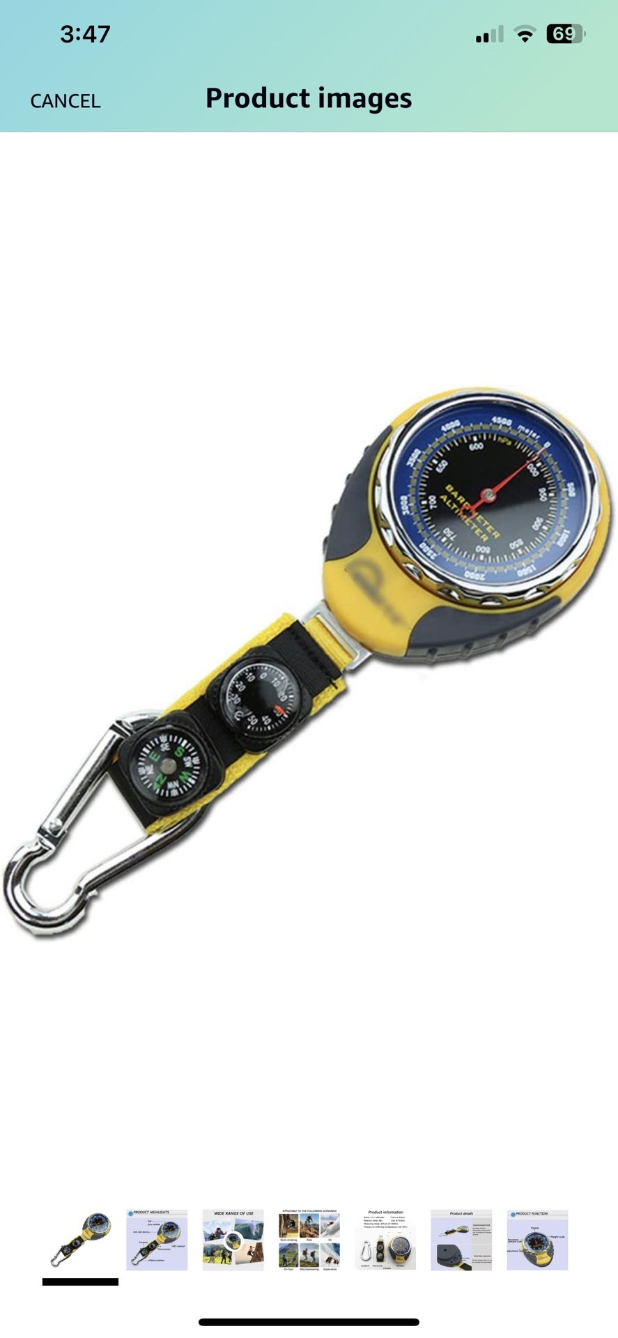 JINYISI Altimeter, Multifunction Altimeter for Hiking, 4 in 1 Compass Hiking, Compass Barometer Altimeter, Weather Station, with Metal Hook
