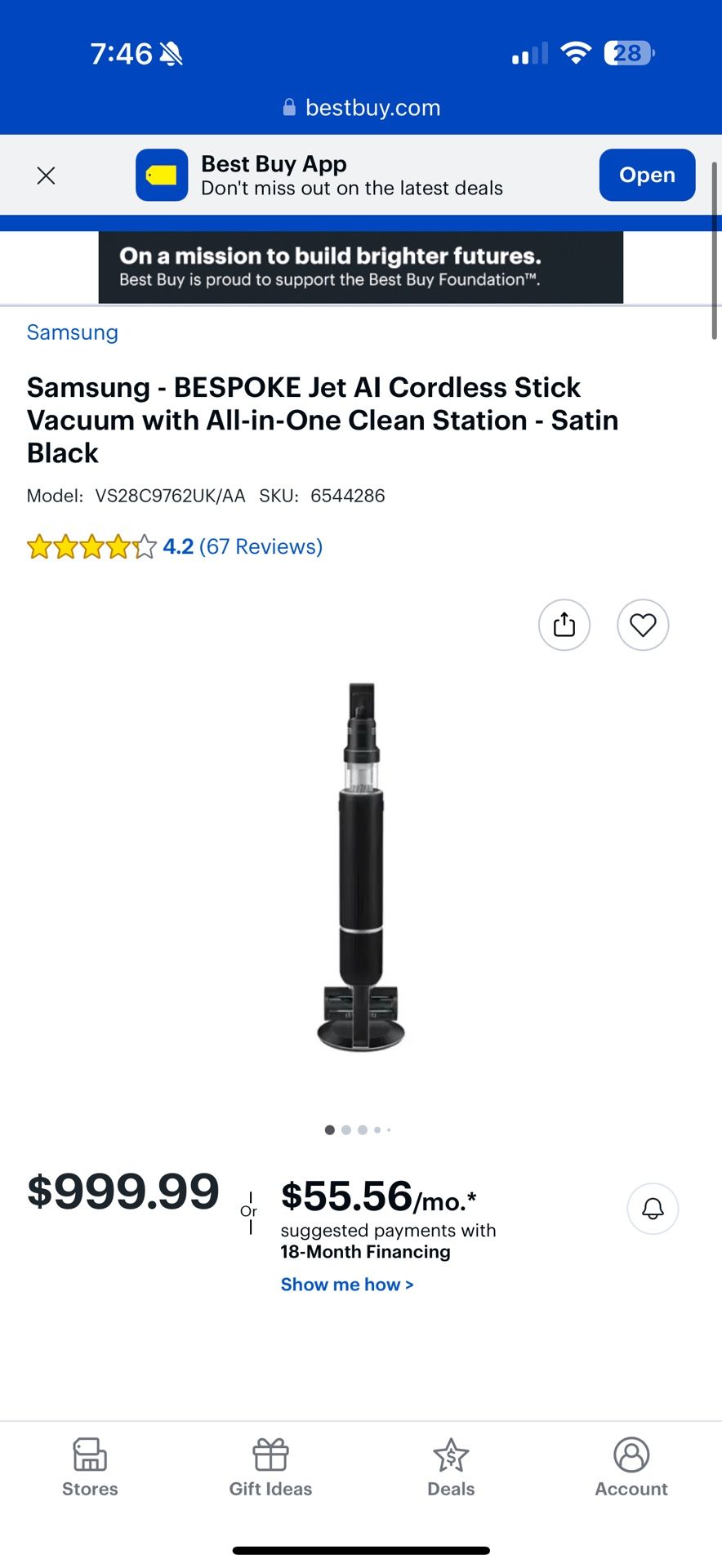 Samsung Bespoke Jet™ AI Cordless Stick Vacuum with All-in-One Clean Station® in Satin Black