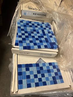 Pool tile  closeout sale !!  Glass mosaic tile 1”x1”  sheet  size 11 3/4”  x 11 3/4”    only $6 per sheet while supply last !!   We have  incredible p