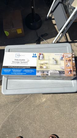 New in box Mainstays adjustable storage system, 14 pieces, horizontal and vertical mounting options
