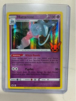 Hatterene Pokémon card in sleeve.