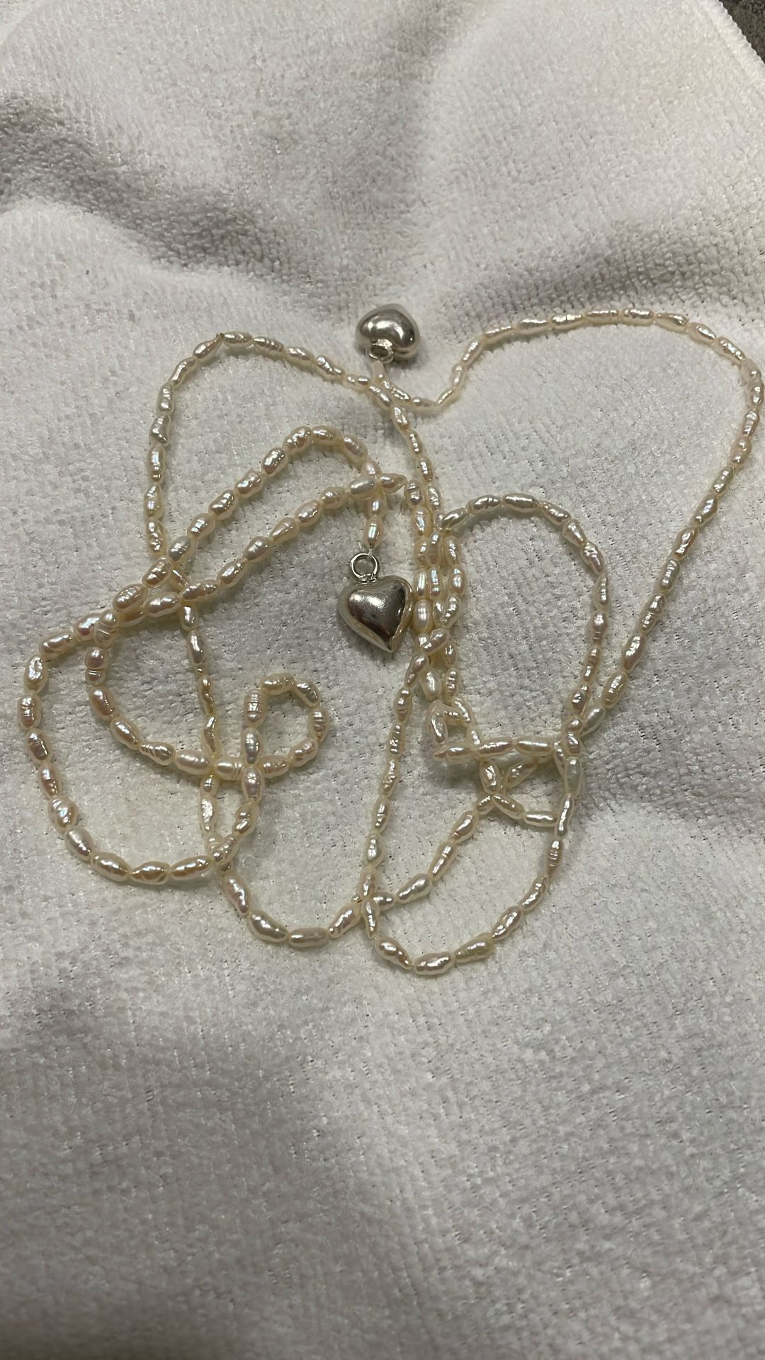 Fresh Water Pearl W/sterling Silver Heart Drops Necklace