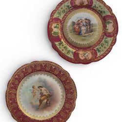 antique or vintage decorative porcelain plates, possibly in the Royal Vienna style