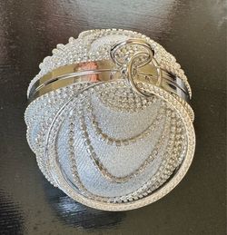 Disco Ball Clutch Purse for Women Wedding, 4.72'' Round (Silver)