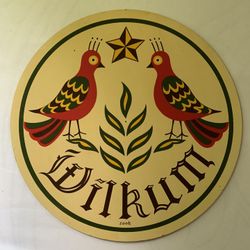 Vintage Wilkum Sign Jacob Zook Goldfinches and Wheat Plaque