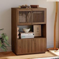 NessCarsti 33.46" Mid-Century Modern Wooden Storage Cabinet, Freestanding Buffet Sideboard with