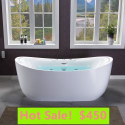 Acrylic Freestanding Bathtub Contemporary Soaking Tub with Overflow and Drain