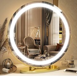 20 inch Large Vanity Makeup Mirror with Lights, 3 Color Lighting Modes | Round Lighted Up Makeup Mirror with Dimming LED Halo for Dressing Room & Bedr