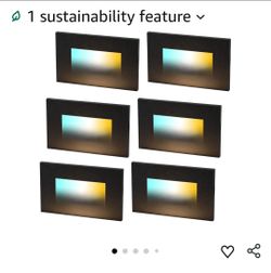 2339: New 6pk Dimmable Upgraded 3 Color 120V LED Indoor Outdoor Step Light, 3000K/4000K/5000K 3W 55lm, Stair Light, Metal Black, 6 Pack