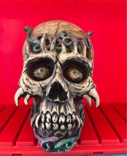 Decorative Skull Figurine with Snake Detail
