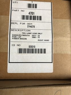 72-80 Plymouth/ pickup taillight lens