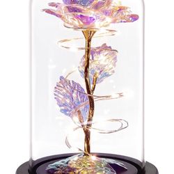 Childom Birthday Gifts for Women,Mothers Day Rose Gifts for Mom,Womens Glass Rose Gifts,Light Up Rose Flowers in Glass Dome,Colorful Rainbow Flower Ro