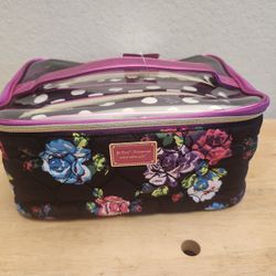 Betsey Johnson NY 3 PC Nested Topset Travel Train Cosmetic Case Black