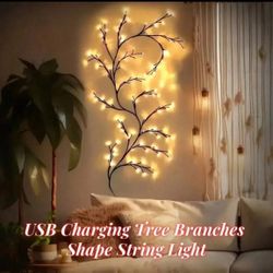 2pcs USB-Powered Artificial Tree Branch String Lights, 96 LED, 8 Modes, 70.8", Flexible Plants Vine Lamp, PC Material, With No Battery Required, For R