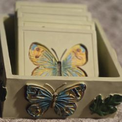 Set Of Four 3D Butterfly Coasters And Napkin Holder