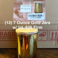 7 Ounce (12) Gold Jars With Lids NIB