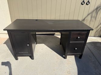Black Wood Desk with Drawers and Cabinet
