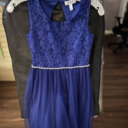 Girls Blue Lace And Rhinestone Dress