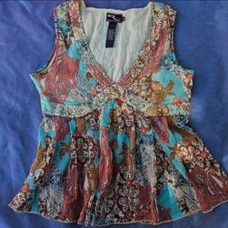 Rampage Boho Floral Sequin Sleeveless Top