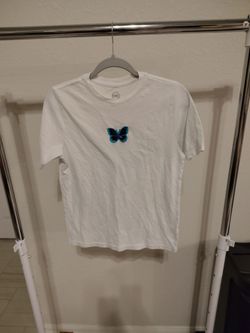 Wonder Nation, white shirt, with blue butterfly, girls, size XL(14-16)