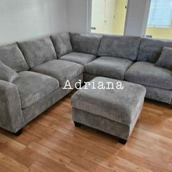 4-pc Sectional Sofa With Ottoman Grey Corduroy 