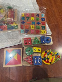 8-in-1 Wooden Montessori Toy for Toddlers Aged 3+ — Educational Learning Set Featuring Shape Matching, Number Puzzles, a Xylophone, Ring Stacking, and