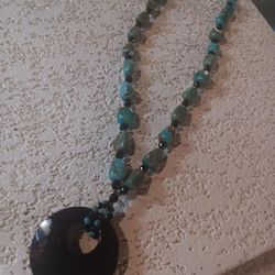 23-in Turquoise and Black Onyx Necklace