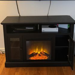 Black TV Stand with Electric Fireplace 🔥 (Great Condition)