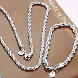 925 Stamped Silver  4MM Rope Chain Silver Necklaces (24 inches )   and bracelet ( 8 inches )