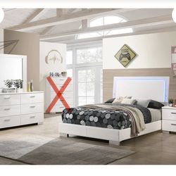 Full Bedroom Set White LED Bed Frame